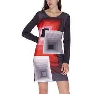 NWOT Desigual Long Sleeve Gray Geo Long Sleeve Jersey Knit Ymanga Dress Size XL